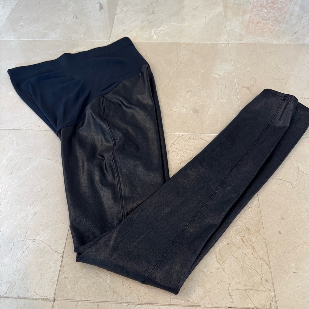 SPANX Faux Leather Maternity Leggings Black Size Small